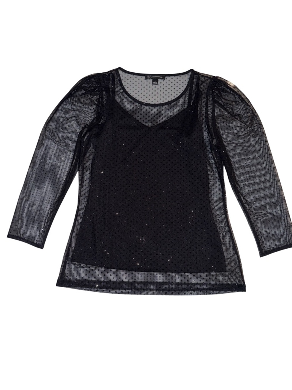 INC Black Sheer Mesh Shimmer Top
